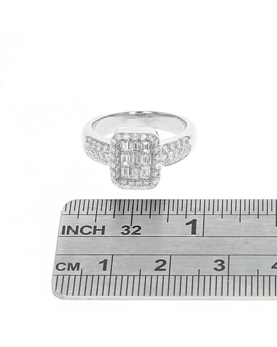 Invisible Set Baguette Diamond And Round Diamond Halo Ring